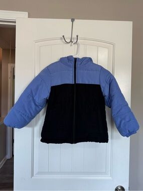 Operation Warm Kids Colorblock Puffer Jacket Blue Black Hooded Coat Size 7/8
